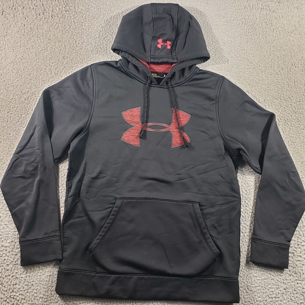 Under Armour Hoodie Men's Medium Black Pullover Storm Big Center Logo Sweatshirt